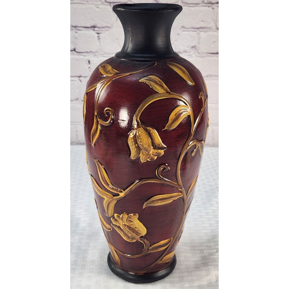Vintage Asian Inspired Floral Leaf 12" Princess House Vase Tan Brown